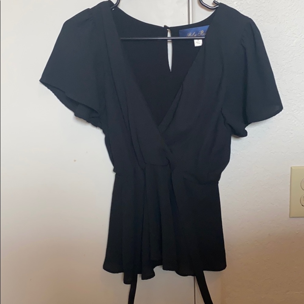 Blue Rain Black Wrap Blouse
